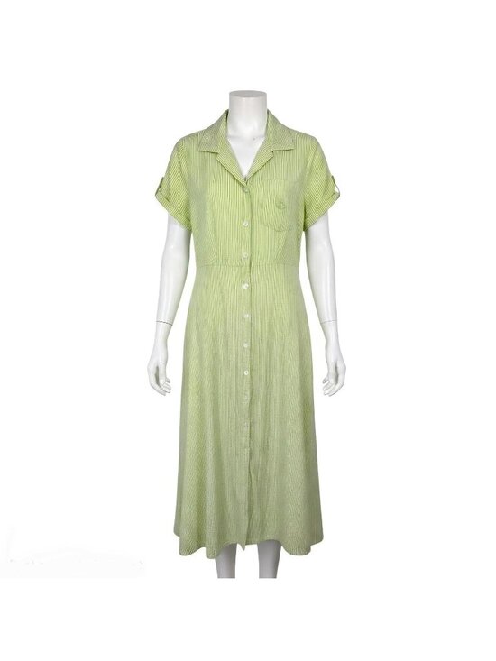 j.g. hook Dresses & Skirts - JG Hook Dress 8 Green Striped Seersucker Midi Button Up Nautical Coastal Casual
